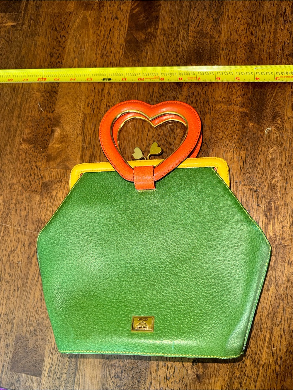 RARE Vintage Moschino Redwall Heart Handle Bag 90s Colorblock Leather Novelty - Picture 16 of 16